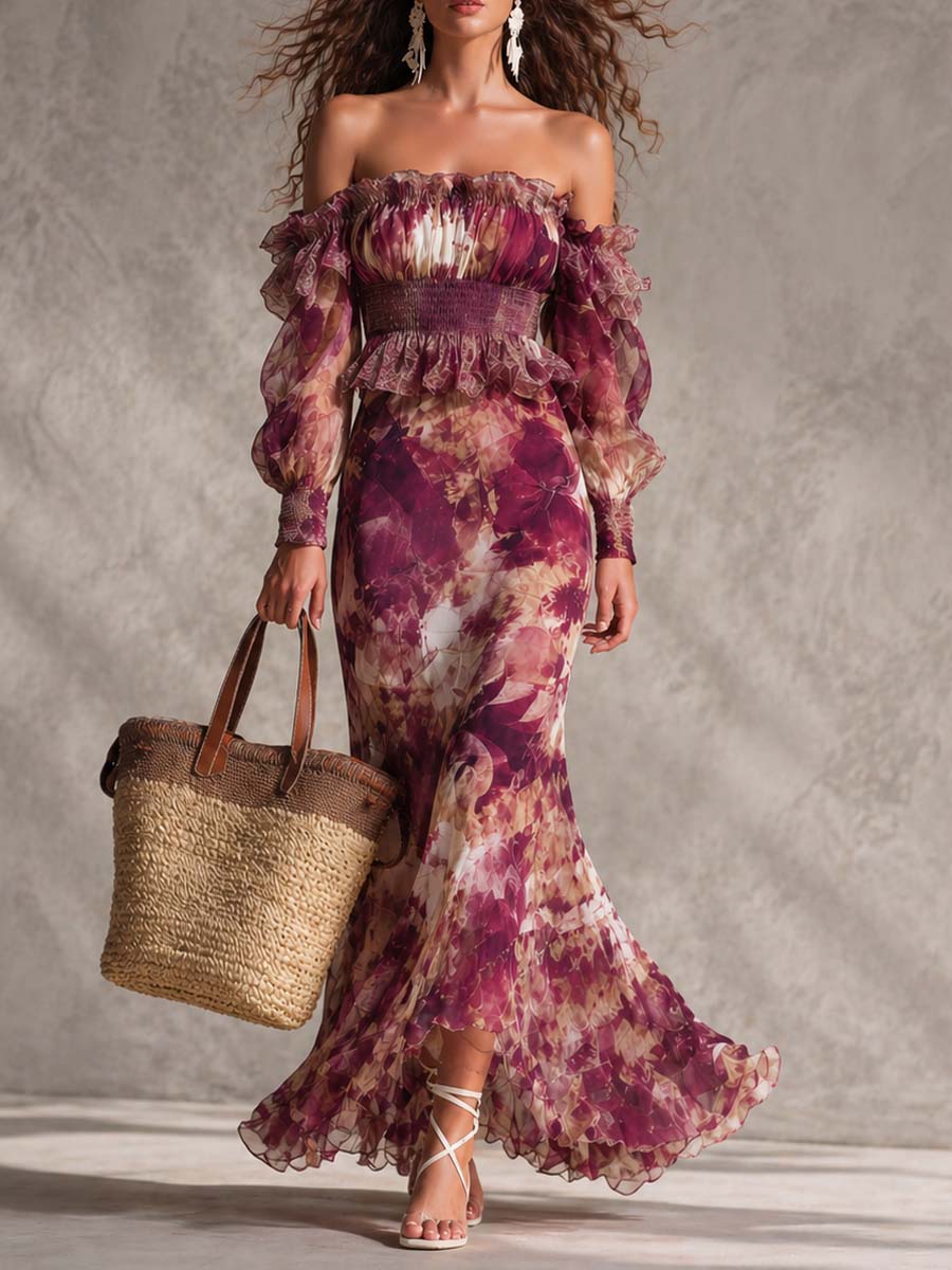 Beatrice | Abito Maxi Rosa Floreale in Chiffon