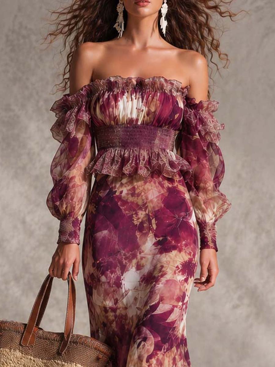 Beatrice | Abito Maxi Rosa Floreale in Chiffon