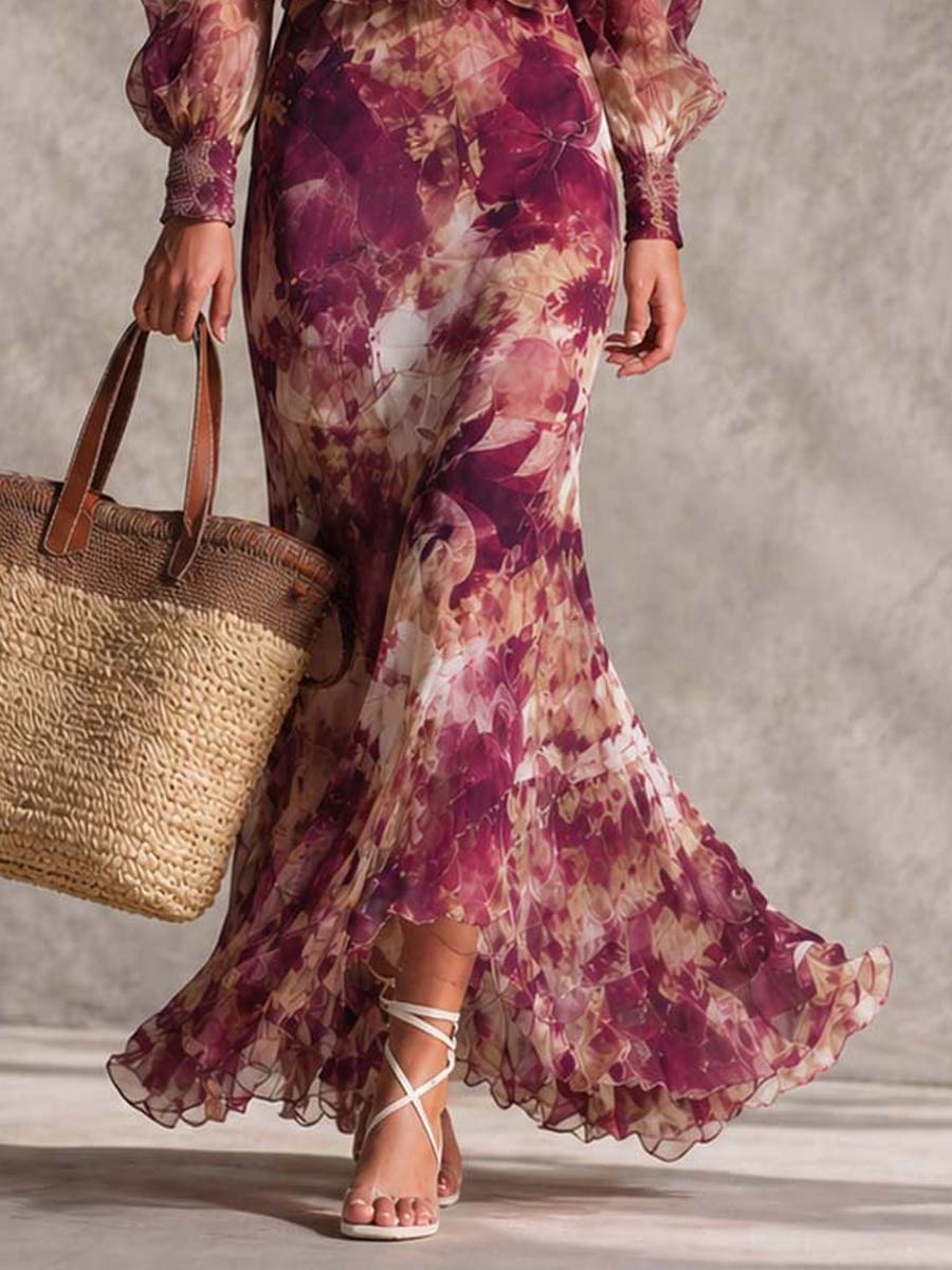 Beatrice | Abito Maxi Rosa Floreale in Chiffon
