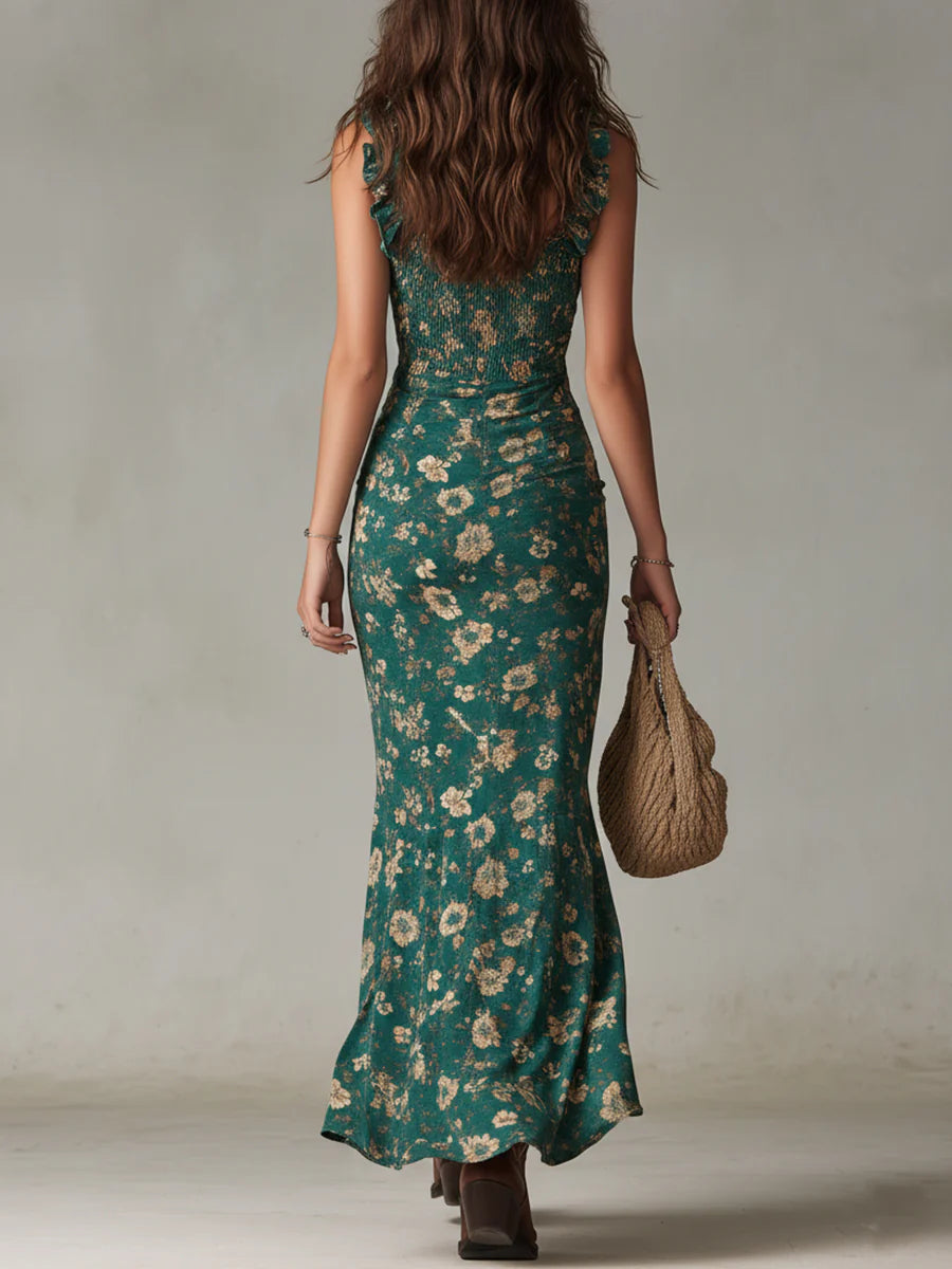 Nicoletta | Abito Maxi Verde Boho con Volant