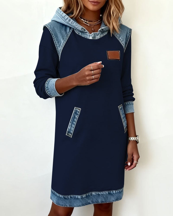 Giada | Abito Casual con Cappuccio e Dettagli in Denim
