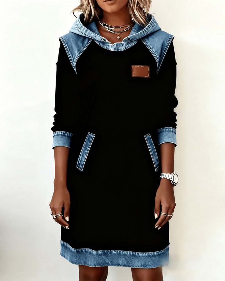 Giada | Abito Casual con Cappuccio e Dettagli in Denim