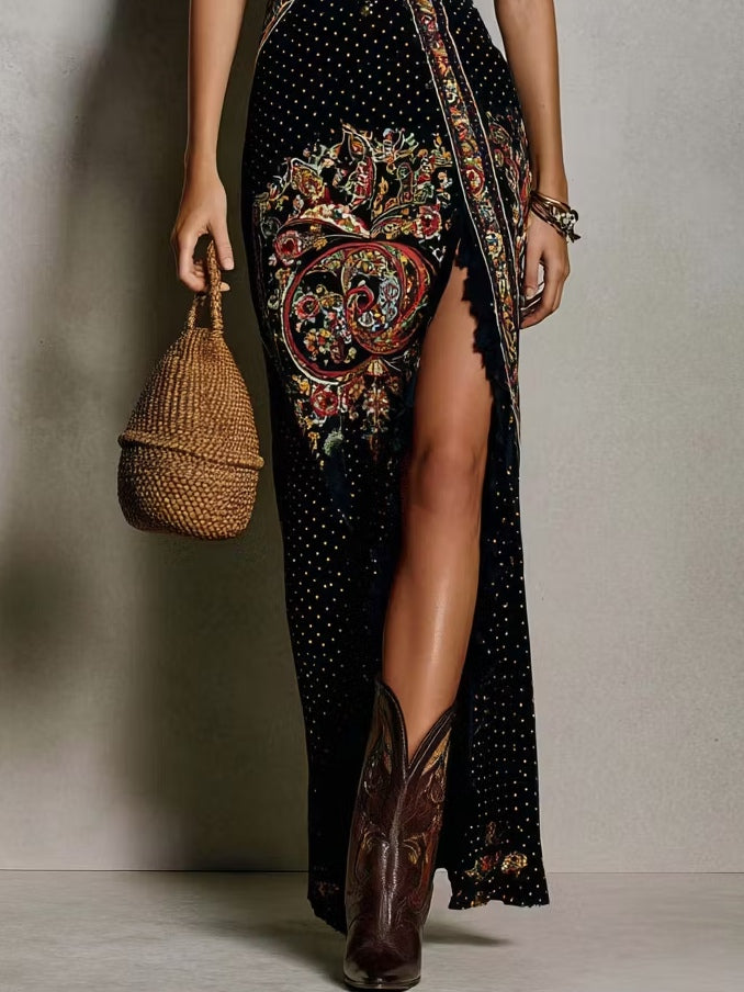Francesca | Abito Boho con Stampa e Spacco Alto