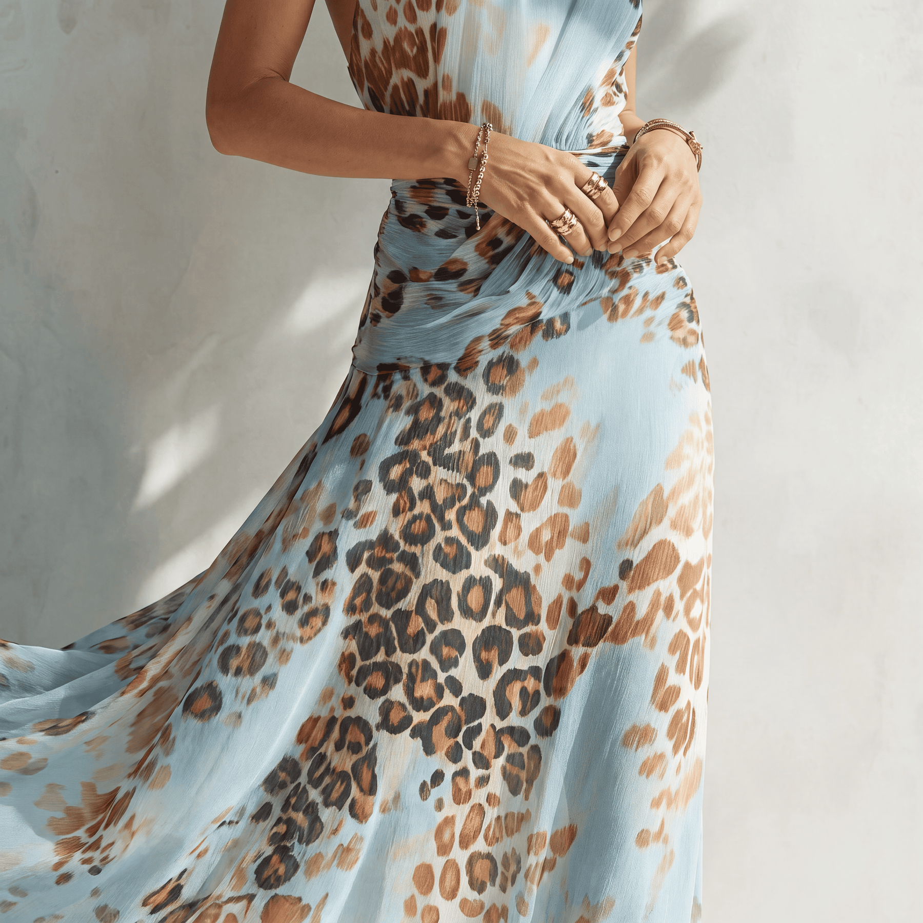 Désirée | Abito Lungo Elegante Con Stampa Animalier