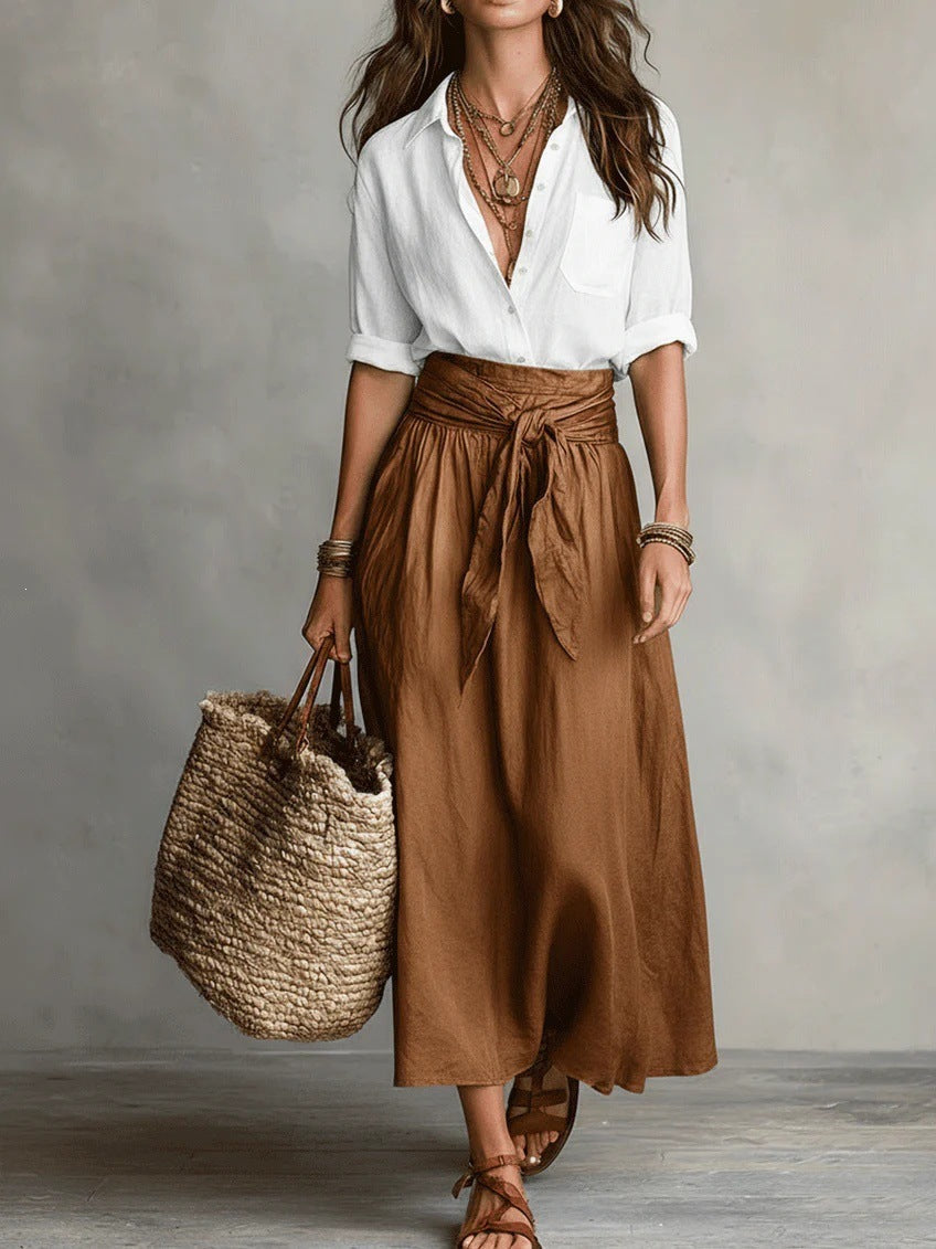 Vera™ | Set di Due Pezzi: Top Nero e Gonna Midi Verde Oliva