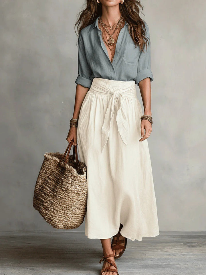 Vera™ | Set di Due Pezzi: Top Nero e Gonna Midi Verde Oliva