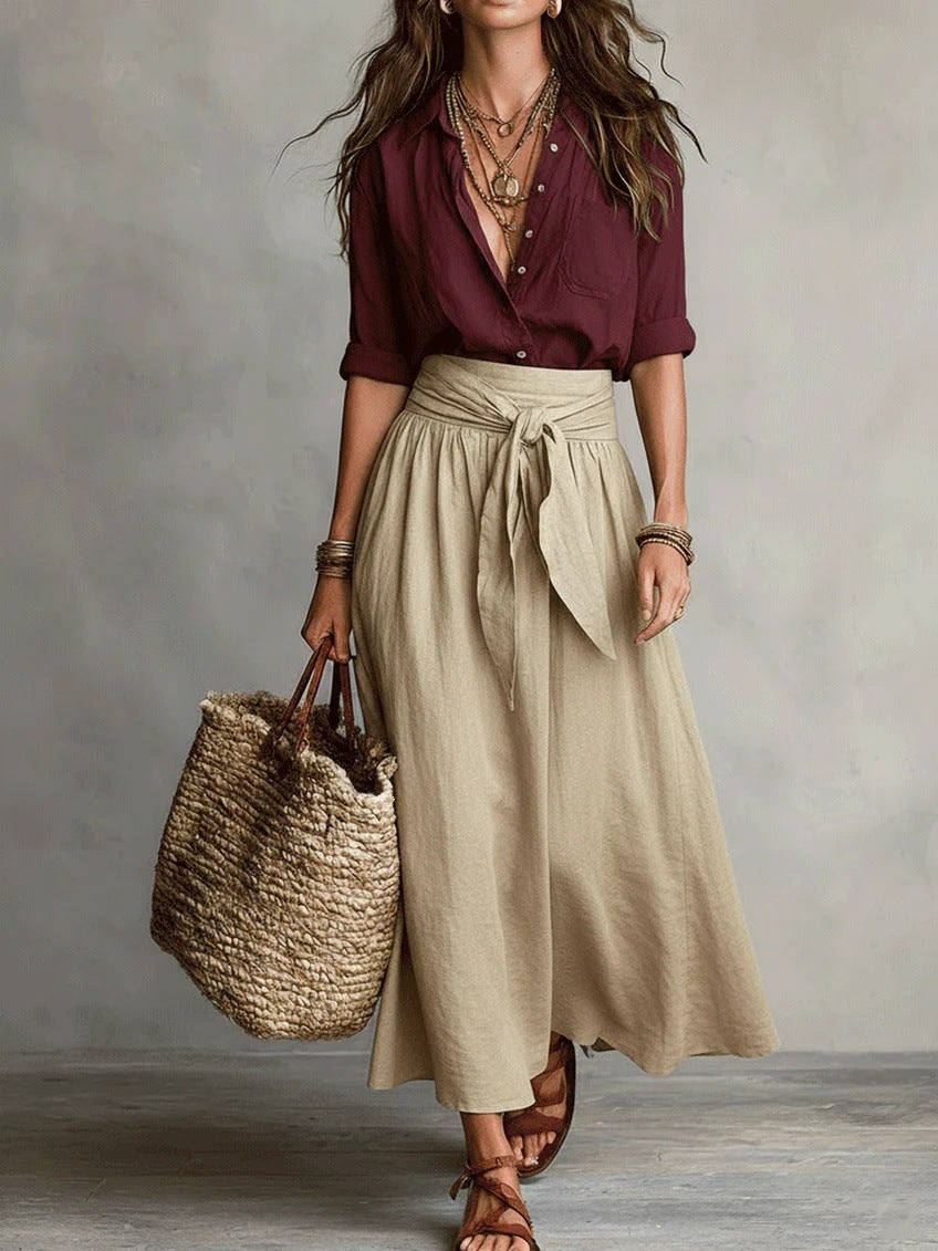 Vera™ | Set di Due Pezzi: Top Nero e Gonna Midi Verde Oliva