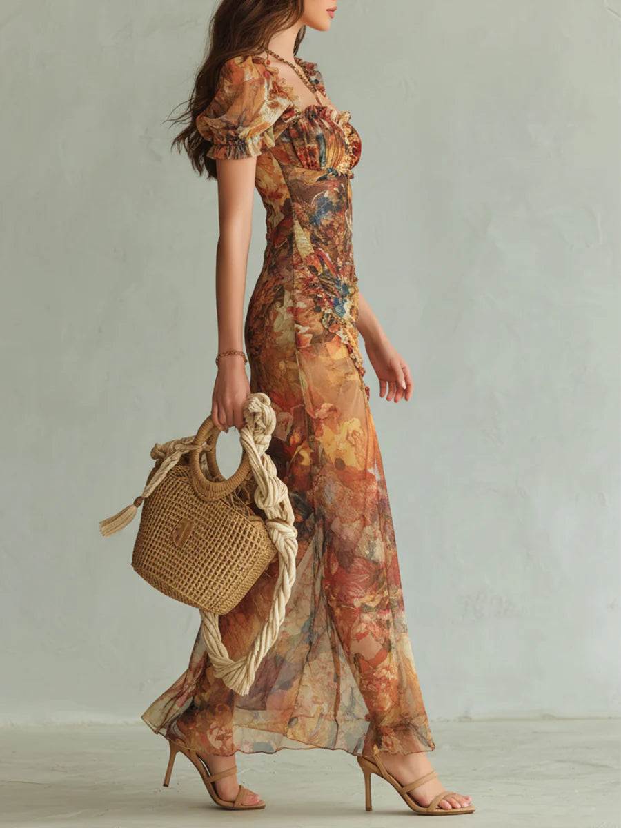 Claudia | Abito Maxi Arancione Stile Boho