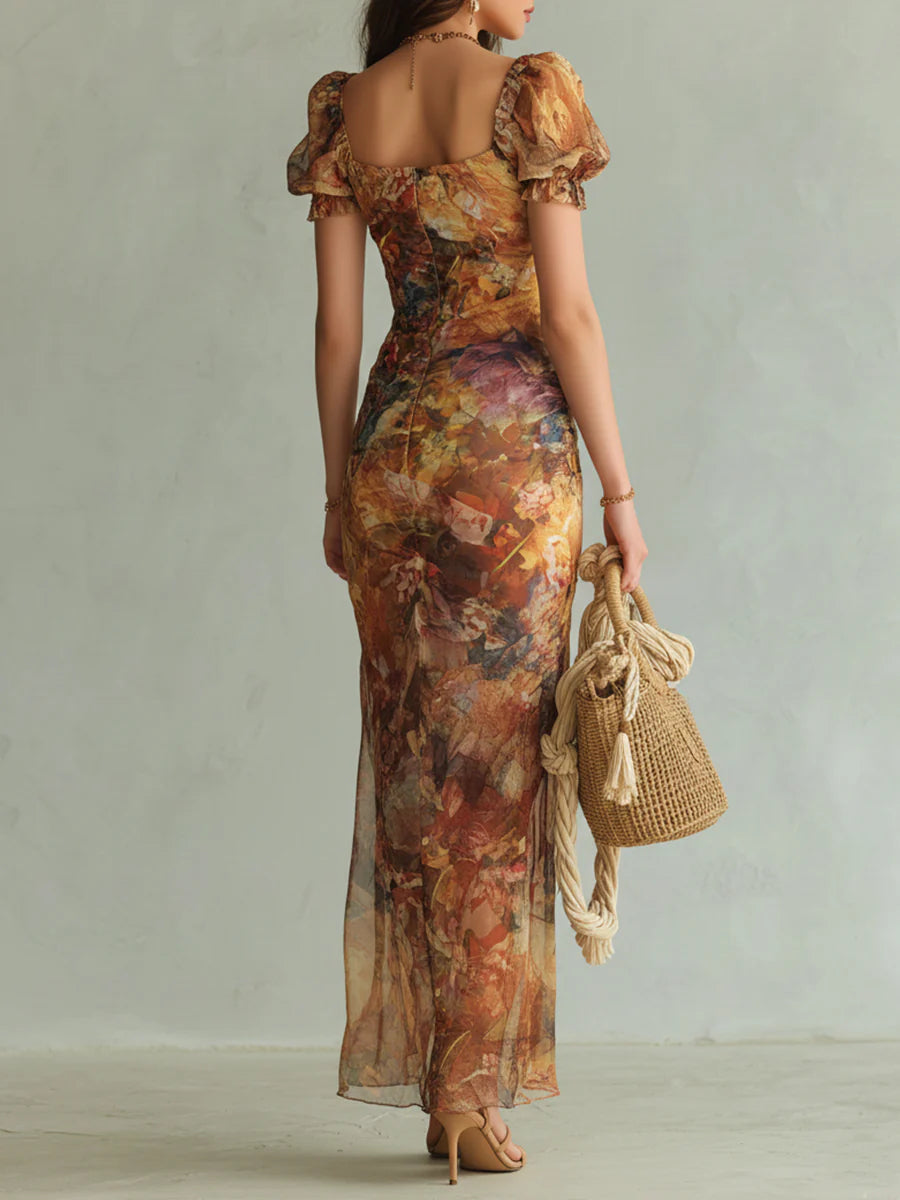 Claudia | Abito Maxi Arancione Stile Boho