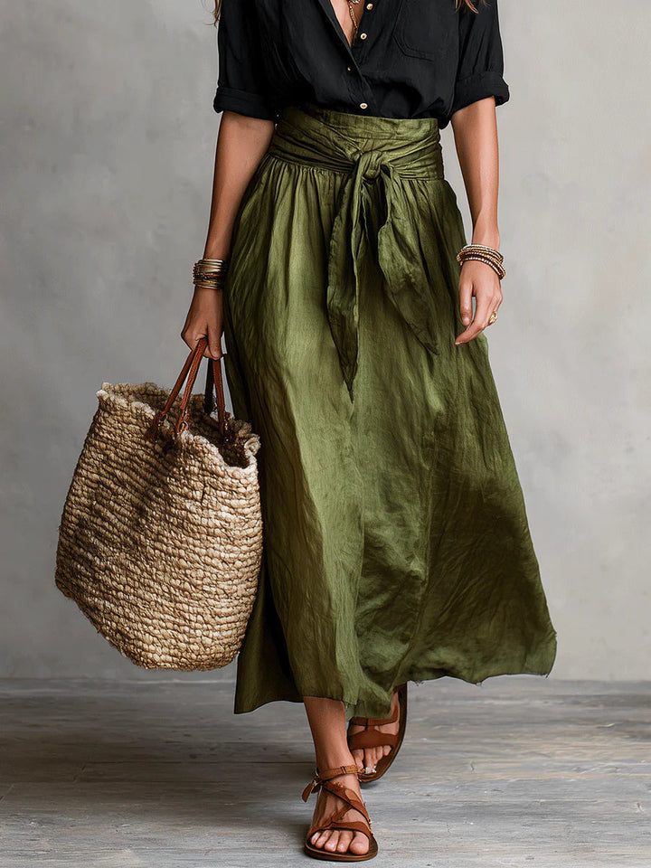 Vera™ | Set di Due Pezzi: Top Nero e Gonna Midi Verde Oliva