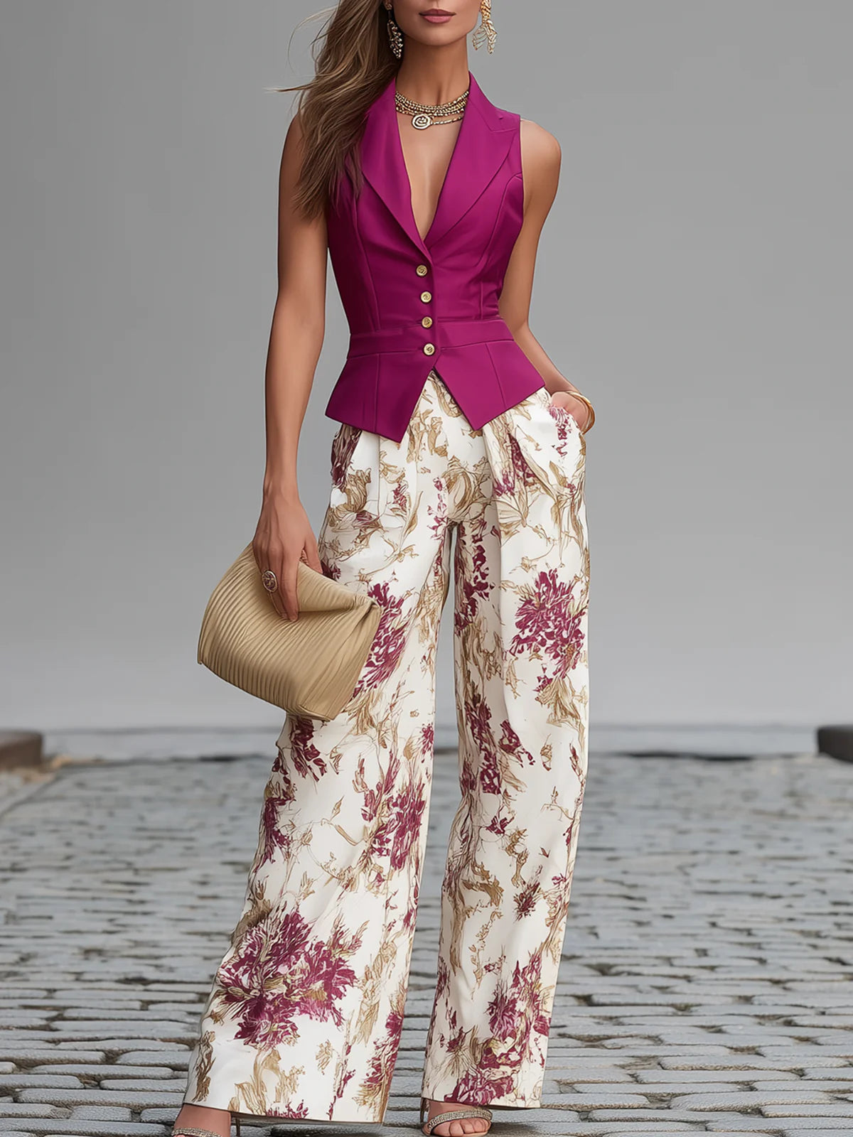 Giorgia | Completo Rosa con Pantaloni Floreali