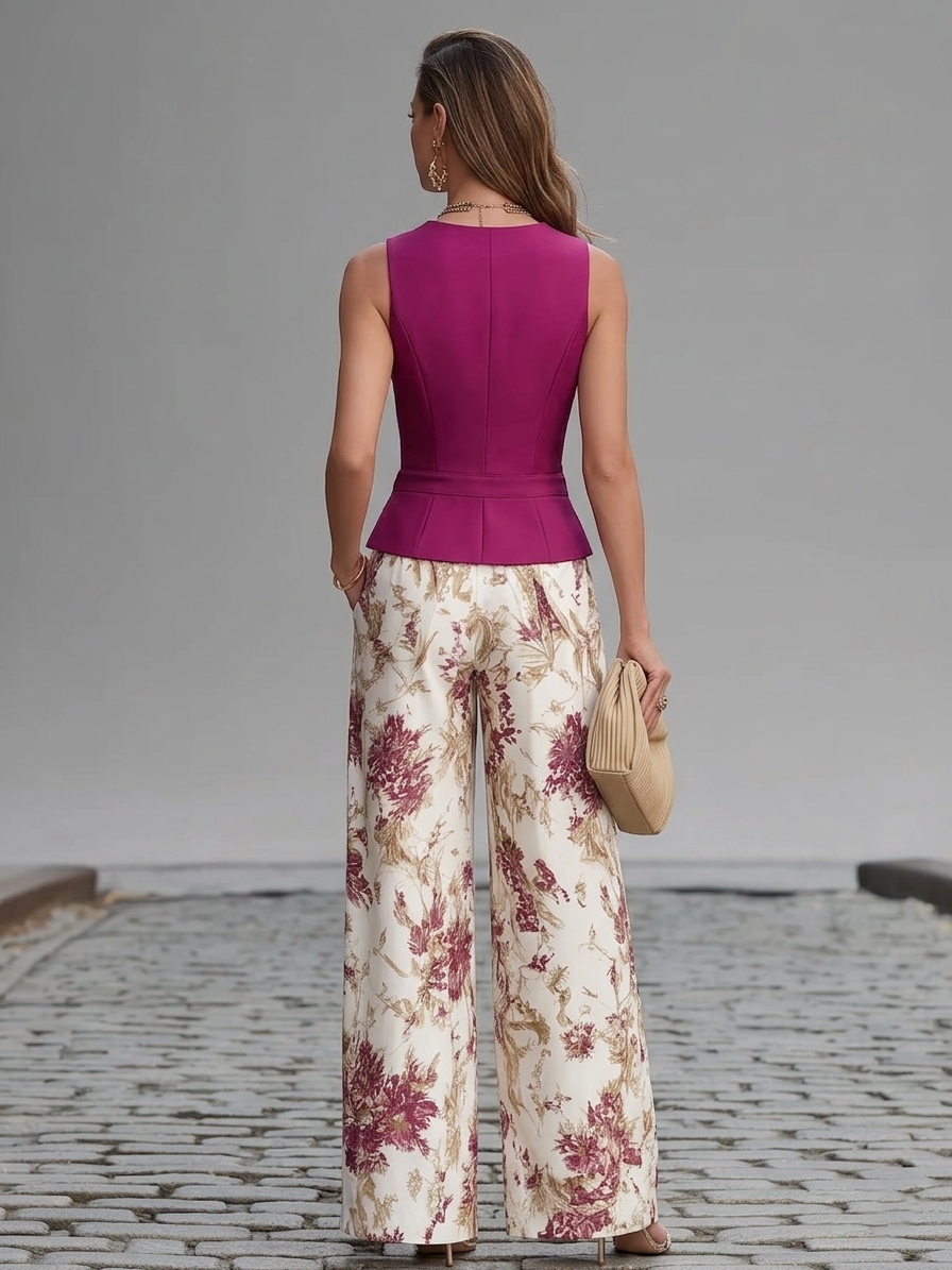 Giorgia | Completo Rosa con Pantaloni Floreali