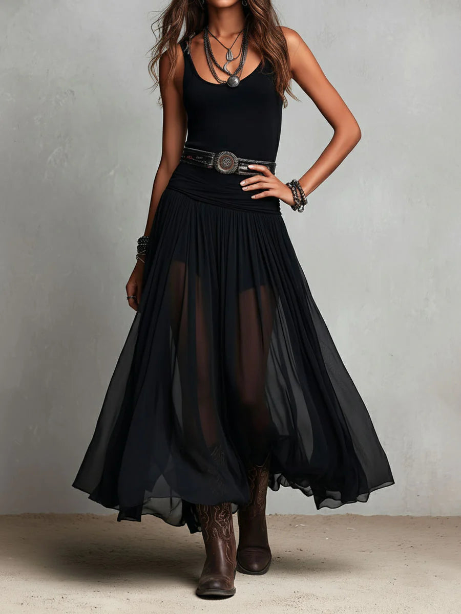 Giulia | Abito Maxi Nero con Gonna in Tulle