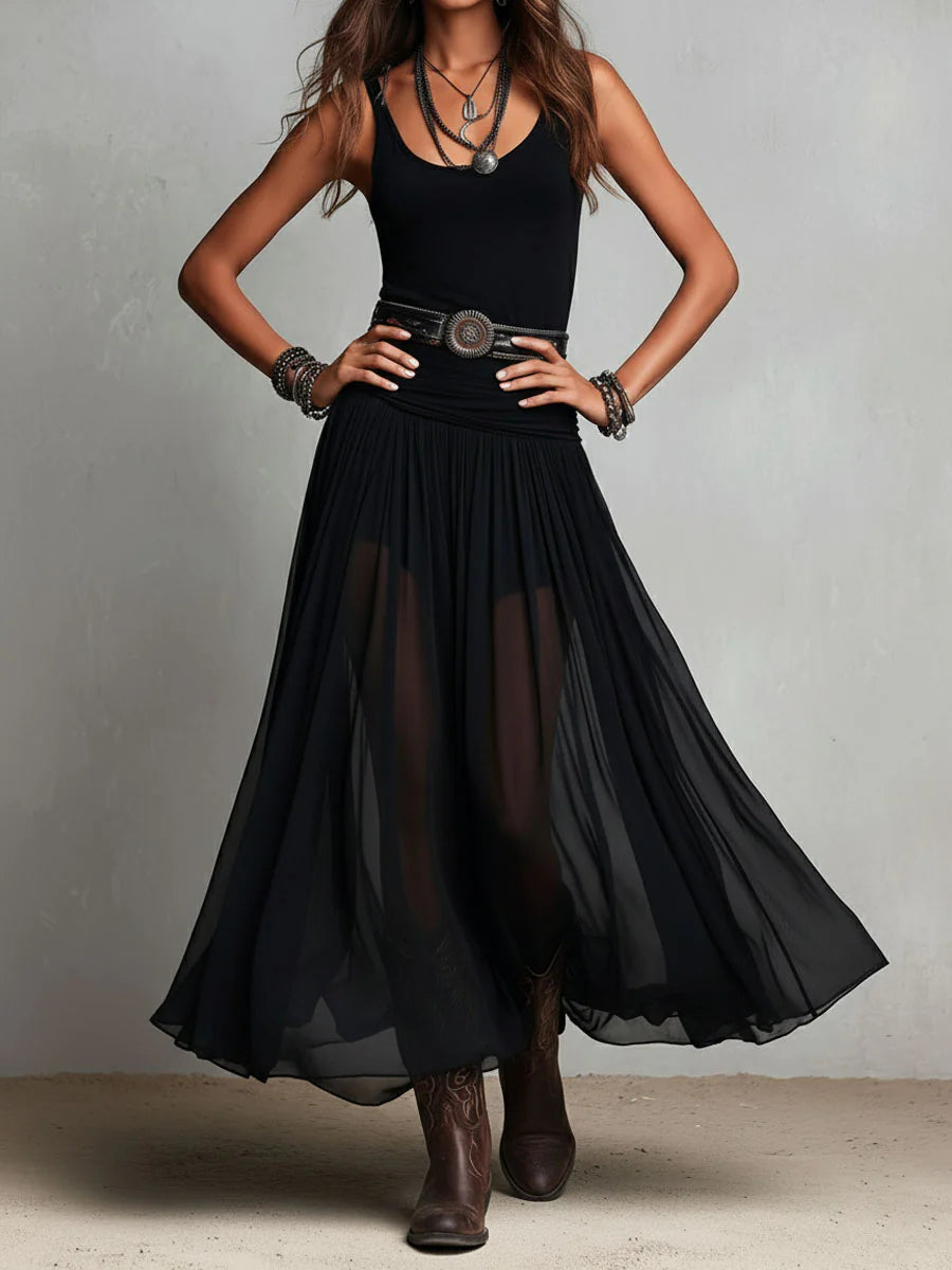 Giulia | Abito Maxi Nero con Gonna in Tulle