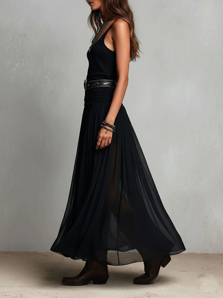 Giulia | Abito Maxi Nero con Gonna in Tulle