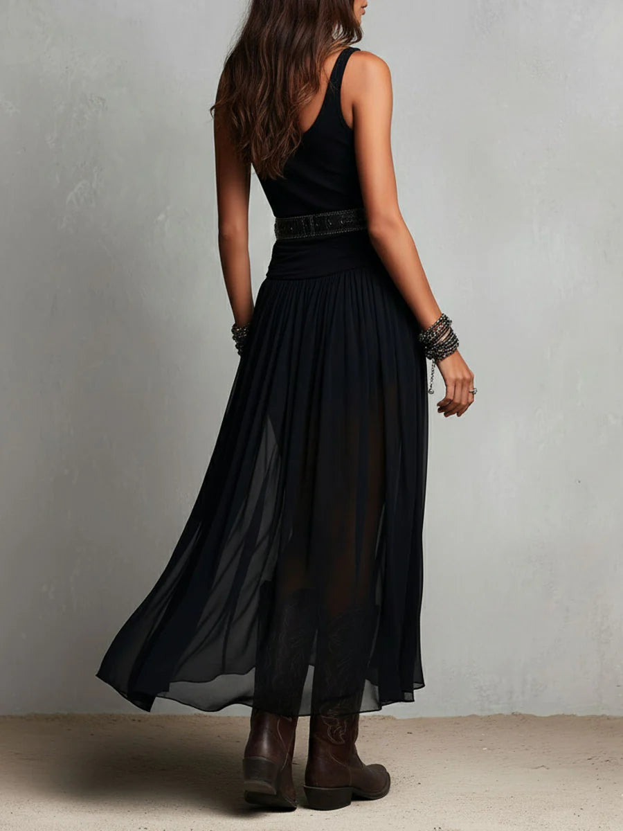 Giulia | Abito Maxi Nero con Gonna in Tulle