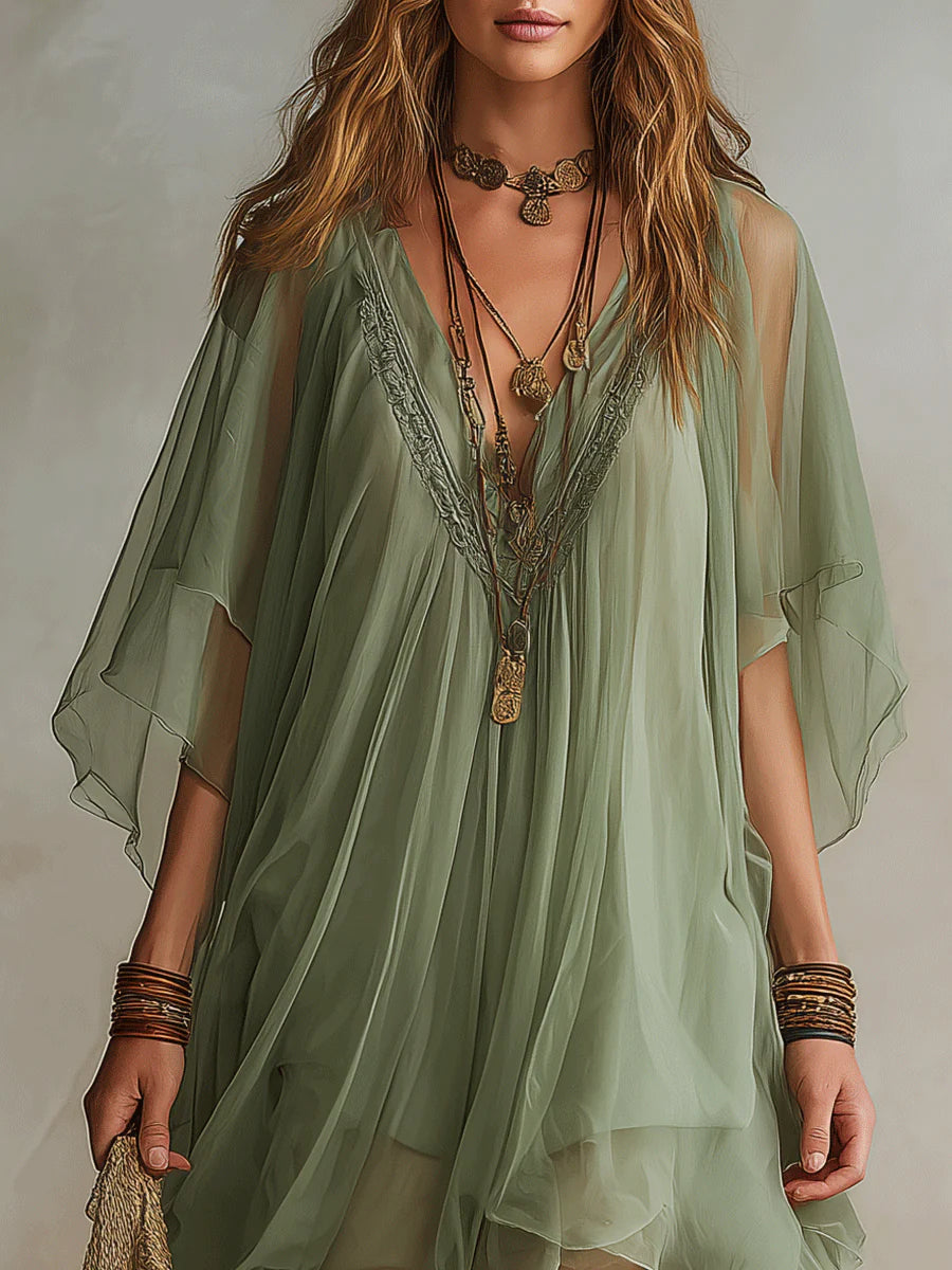 Simona | Mini Abito Verde in Chiffon