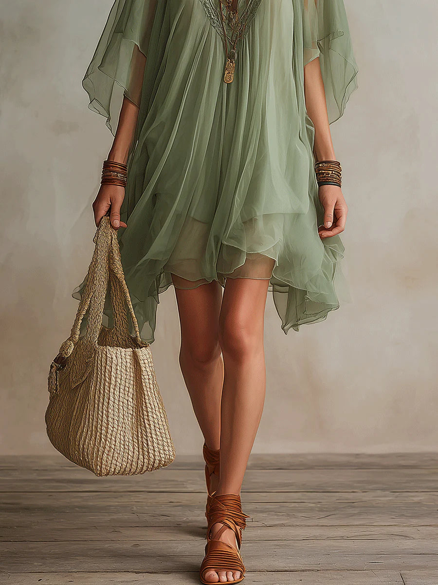 Simona | Mini Abito Verde in Chiffon