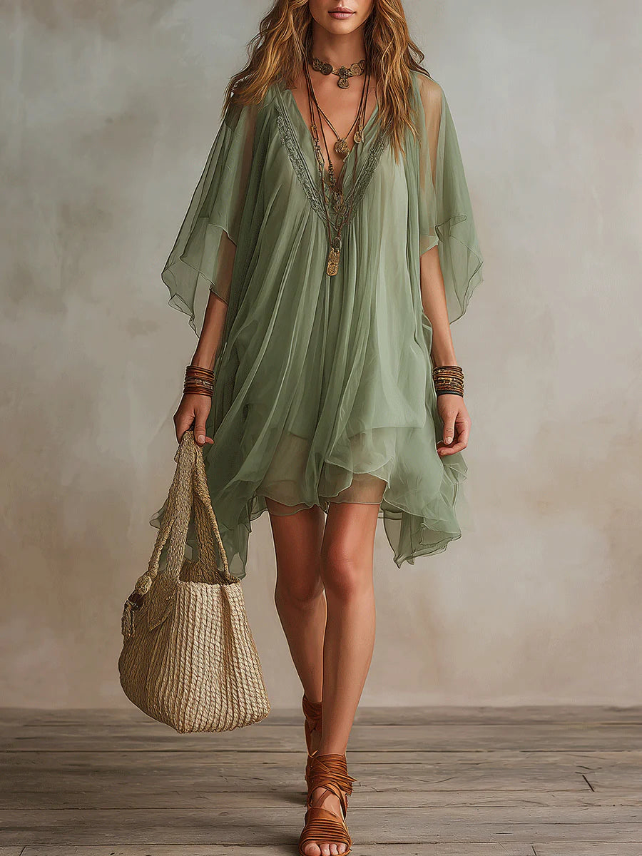 Simona | Mini Abito Verde in Chiffon