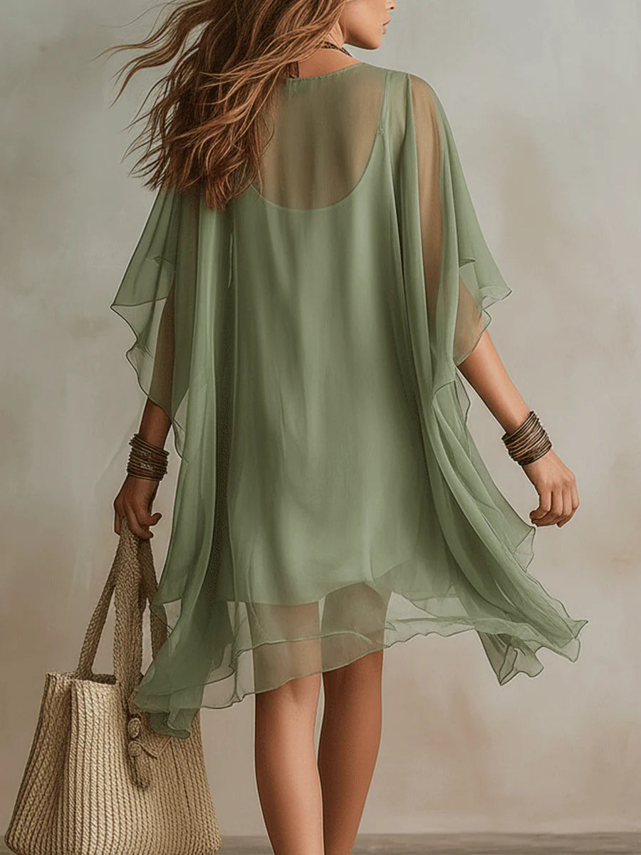 Simona | Mini Abito Verde in Chiffon