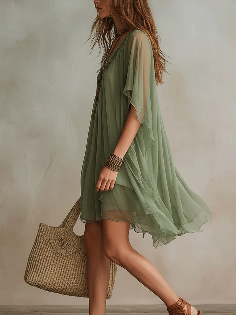 Simona | Mini Abito Verde in Chiffon