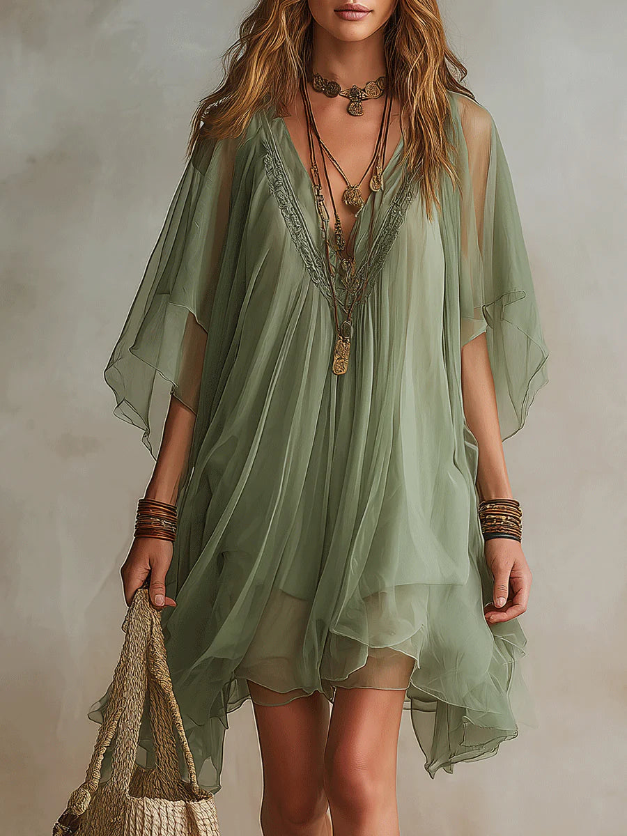 Simona | Mini Abito Verde in Chiffon