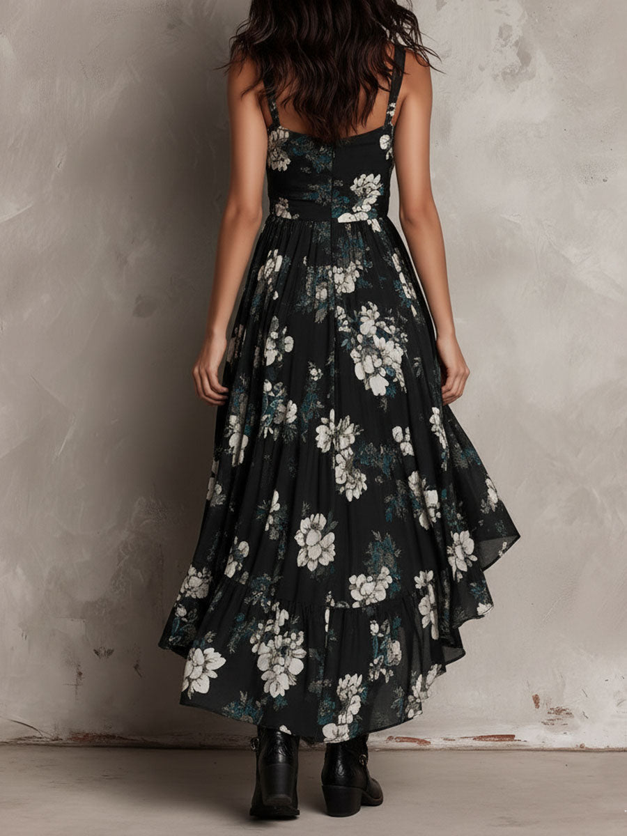 Elisabetta | Abito Maxi Nero Floreale Boho