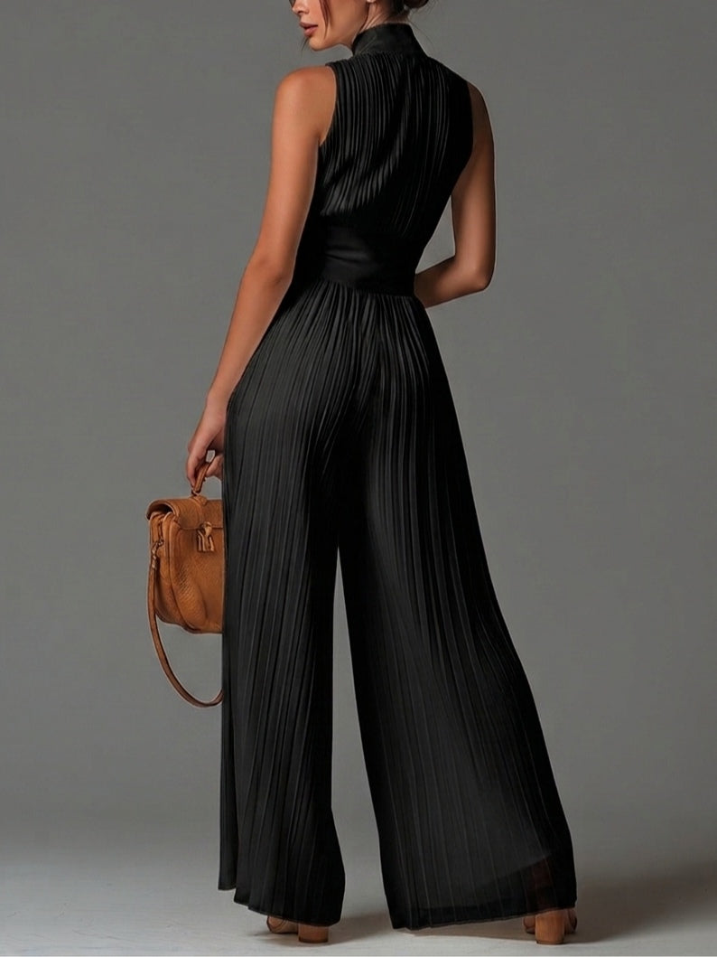 Arianna | Tuta Nera Plissettata in Chiffon