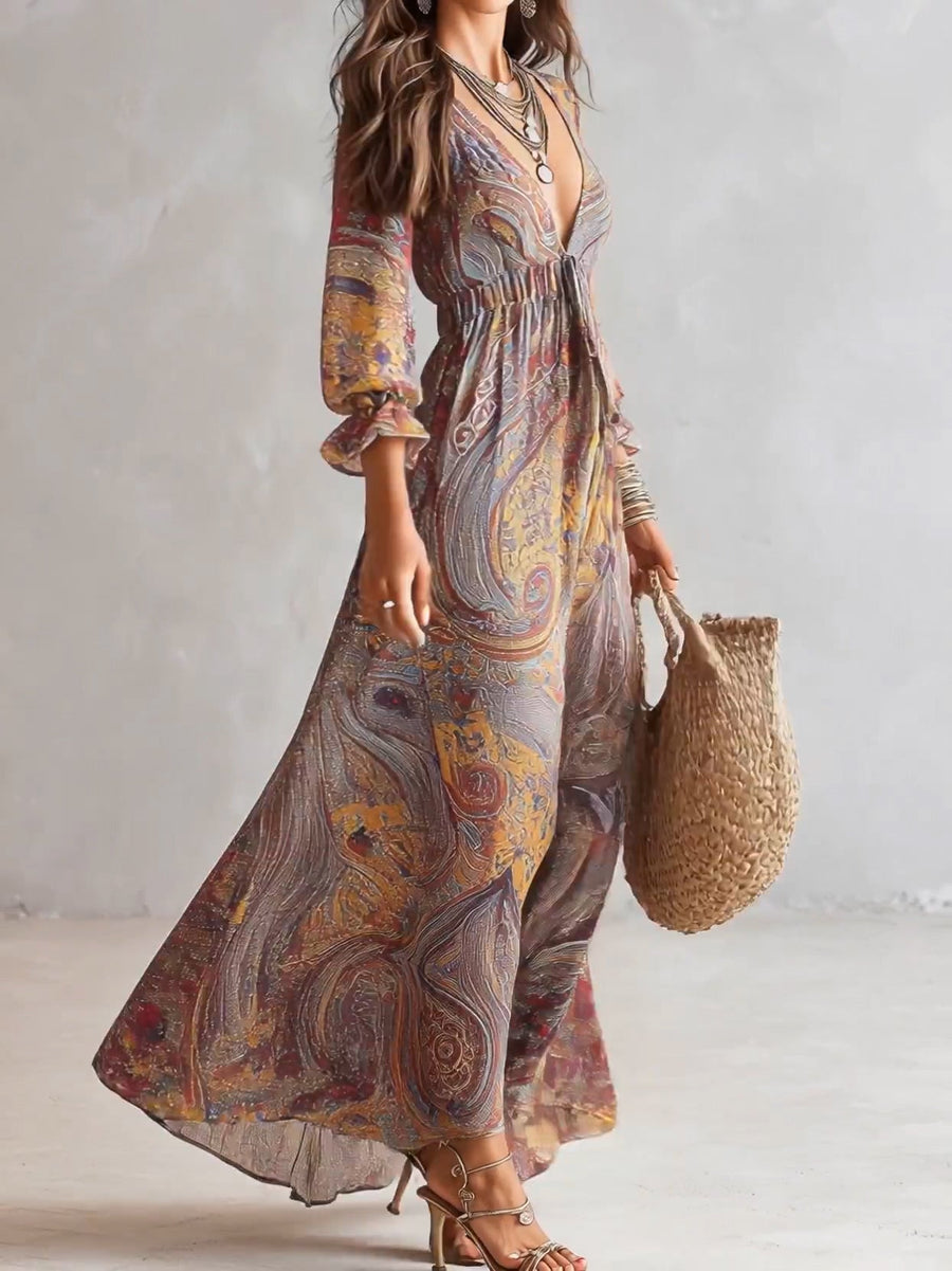 Federica | Abito Maxi in Chiffon con Stampa Paisley