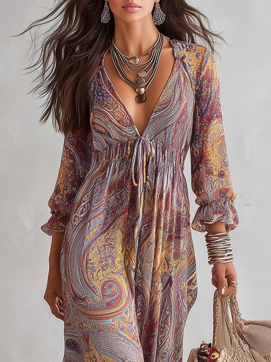 Federica | Abito Maxi in Chiffon con Stampa Paisley