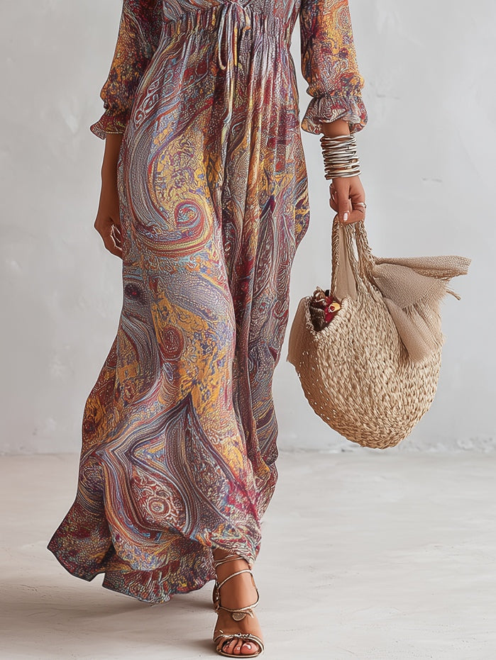 Federica | Abito Maxi in Chiffon con Stampa Paisley