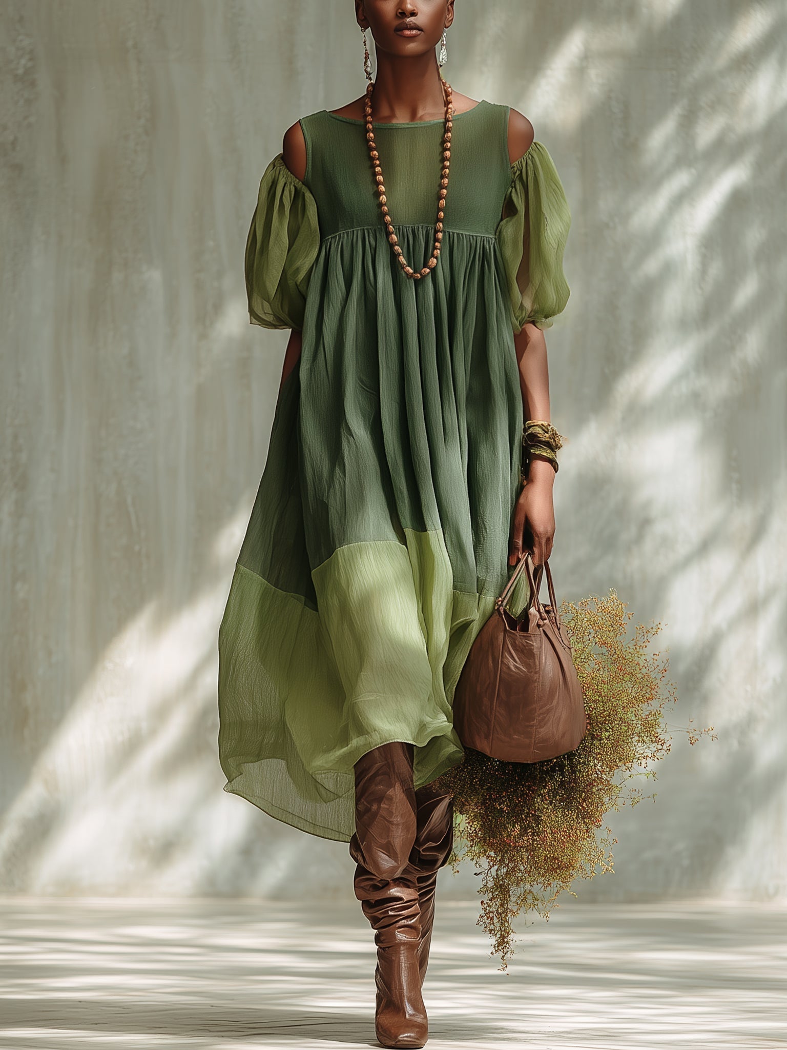 Stefania | Abito Midi Verde in Chiffon