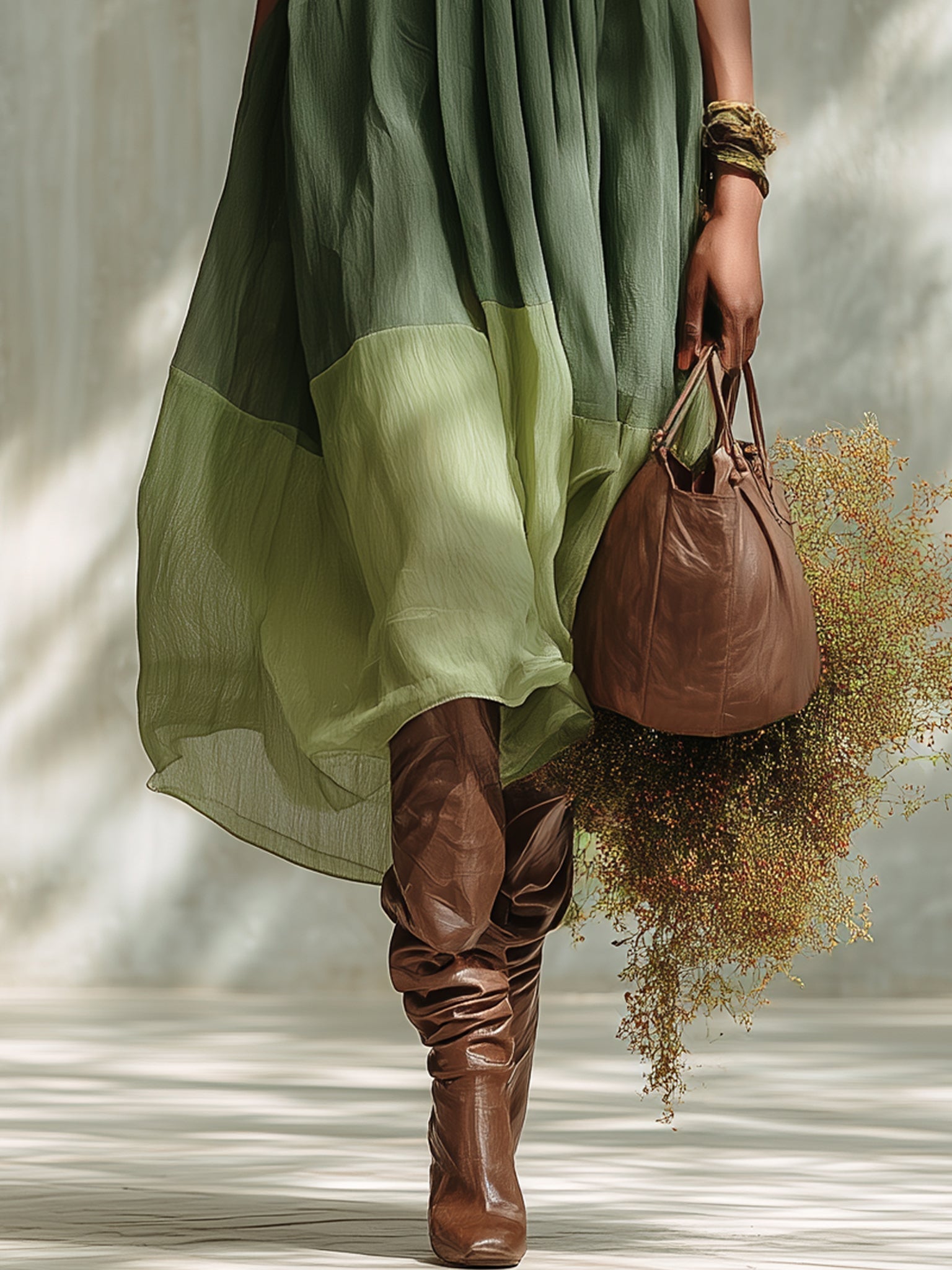 Stefania | Abito Midi Verde in Chiffon