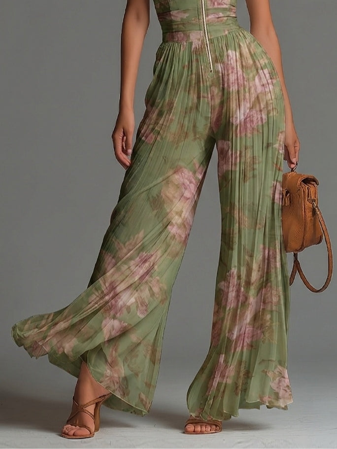 Valentina | Tuta Verde Floreale in Chiffon