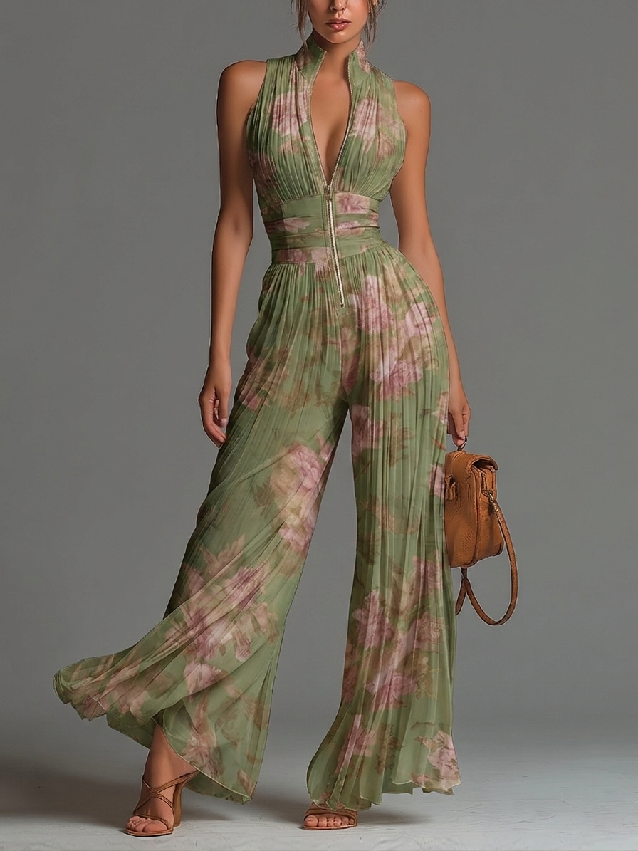 Valentina | Tuta Verde Floreale in Chiffon