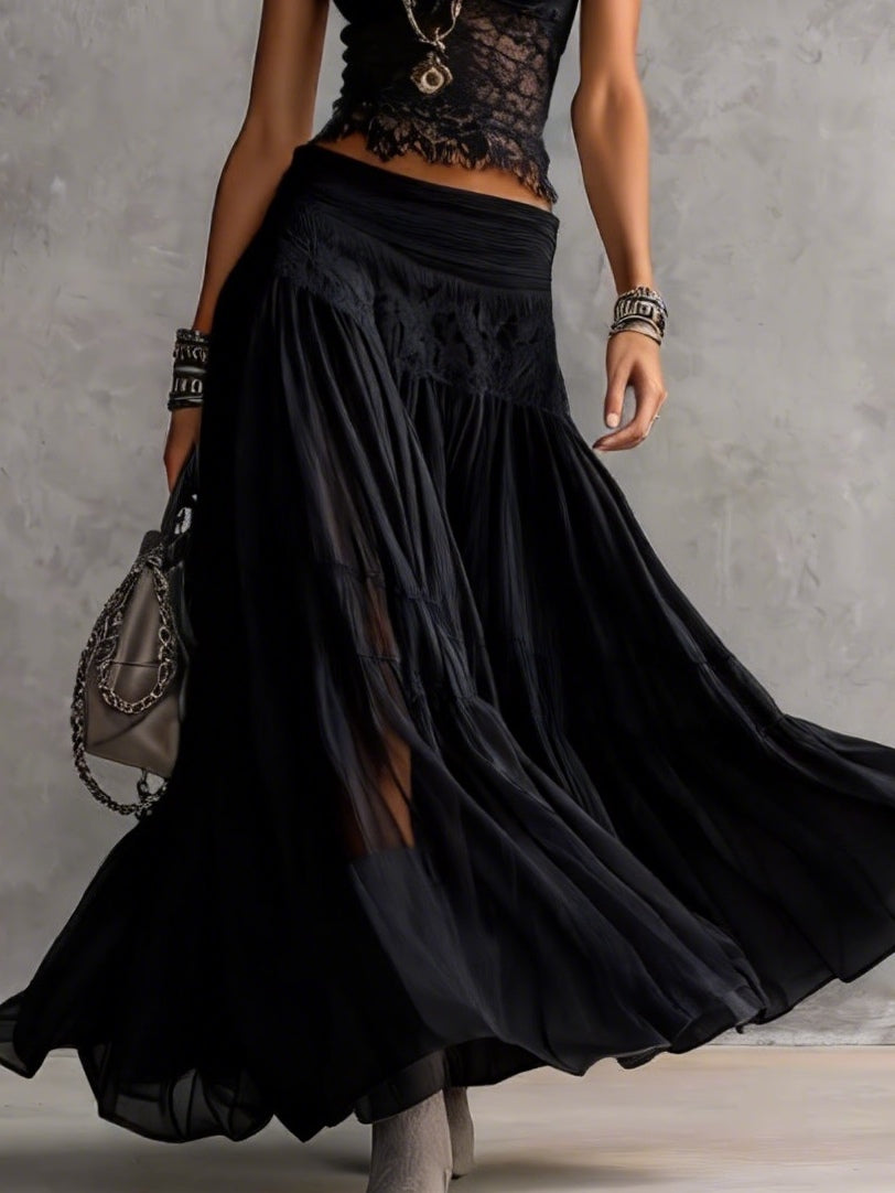 Isabella | Completo Nero con Gonna Maxi Plissettata
